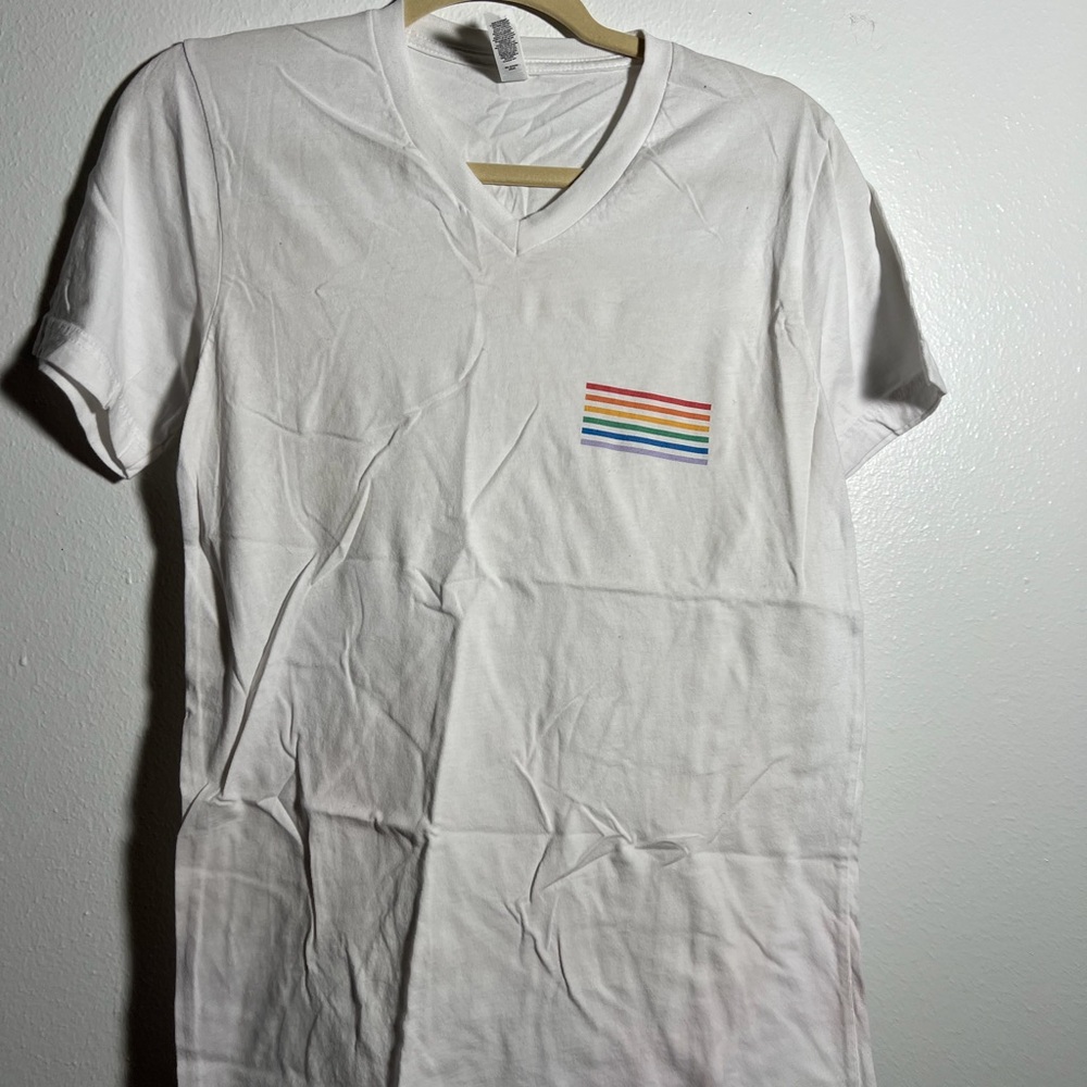 Bella Canvas White V-Neck Tee with Colorful Stripe
